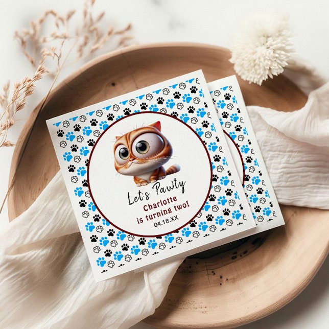 Let's Pawty! Cute Cat 2nd Birthday Party Napkin (Creator Uploaded)