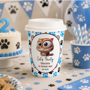 Let's Pawty! Cute Cat 2nd Birthday Party Paper Cups