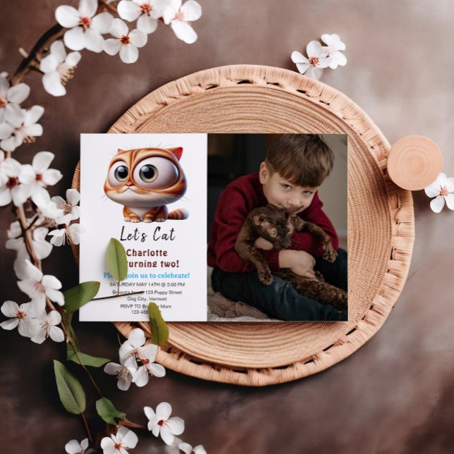 Let's Pawty! Cute Cat 2nd Birthday Party Photo Invitation (Creator Uploaded)