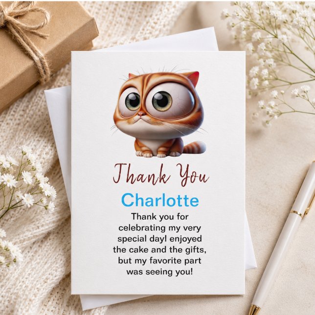 Let's Pawty! Cute Cat 2nd Birthday Party Thank You Card (Let's Pawty! Cute Cat 2nd Birthday Party Thank You Card)