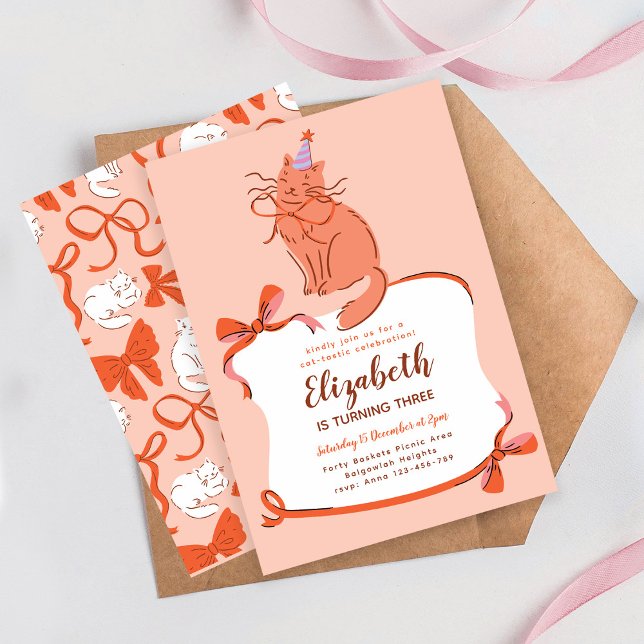 Let's Pawty Cute Kitty Cat Birthday Invitation (Creator Uploaded)