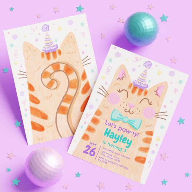 Lets Pawty Cute Kitty Cat Face Kids Birthday Party Invitation (Lets Pawty Cute Kitty Cat Face Kids Birthday Party Invitation)
