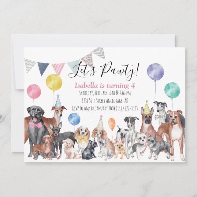 Let's Pawty Dog Birthday    Invitation (Front)