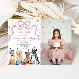 Let's Pawty Dog Puppy Girls Birthday Invitation