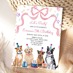 Let's Pawty Dog Puppy Girls Birthday Invitation