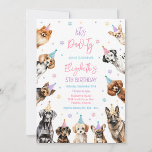 Let's Pawty Dog Puppy Party Birthday Invitation