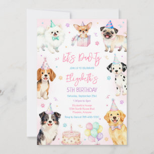 Let's Pawty Dog Puppy Party Birthday Invitation