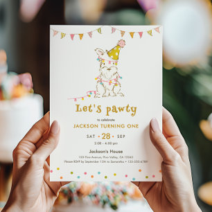 Let's Pawty Dog Themed Child's 1st Birthday Party Invitation