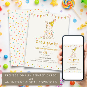 Let's Pawty Dog Themed Child's 1st Birthday Party Invitation