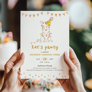 Let's Pawty Dog Themed Child's 3rd Birthday Party Invitation