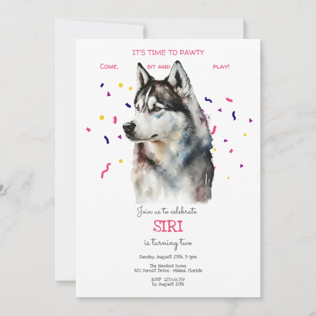 Let's pawty, dog's birthday party invitation (Front)