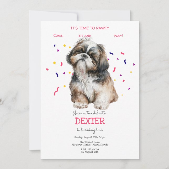 Let's pawty, dog's birthday party invitation (Front)
