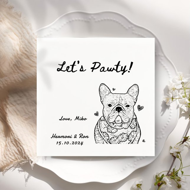 Let's Pawty Drawn Funny Dog Simple Wedding Napkin (Creator Uploaded)