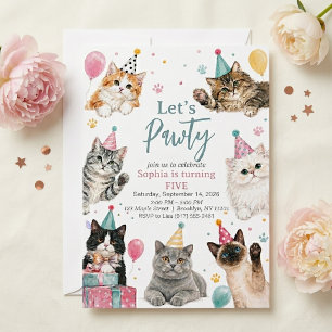 Let's Pawty Kitten Birthday Party Cat Invitation