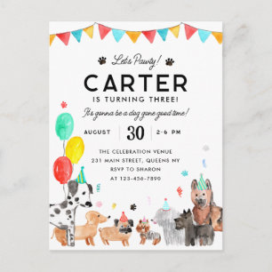 Let's Pawty Party Animal Kids Puppy Dog Birthday Postcard