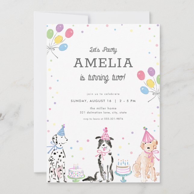 Let's Pawty Pastel Puppy Dog Birthday Invitation (Front)