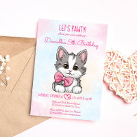 Let's pawty pink cute kitten cat birthday