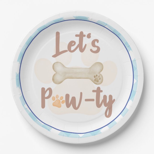 Let's Pawty Puppy Dog Birthday Paper Plates Blue (Front)