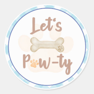 Let's Pawty Puppy Dog Birthday Sticker Blue Plaid