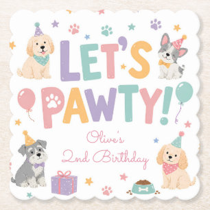 Let's Pawty Puppy Dog Theme Birthday Party Paper Coaster