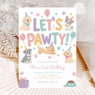 Let's Pawty Puppy Girl Birthday Invitation