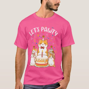 Let's Pawty Shirts Cute Cat Kitten Girl Boy Birthd