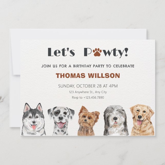Let's pawty with cute dogs birthday  invitation (Front)