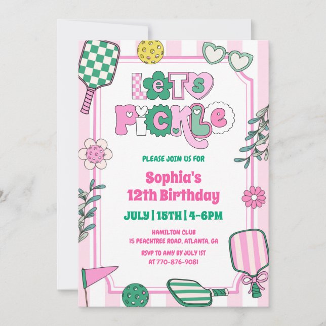 Let's Pickle Girls Pickleball Birthday  Invitation (Front)