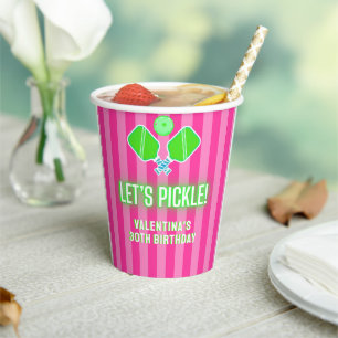 Let's Pickle Pink and Lime Green Pickleball Party Paper Cups