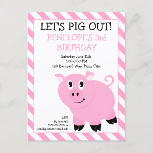 Let's Pig Out Birthday Party Postcard Invitation