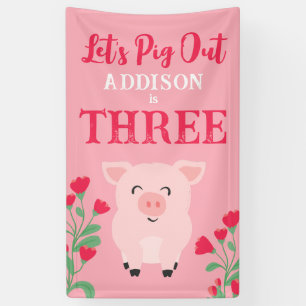Let's Pig Out Farm Animal Floral Girls Birthday Banner