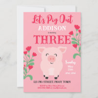 Let's Pig Out Farm Animal Floral Girls Birthday