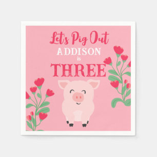 Let's Pig Out Farm Animal Floral Girls Birthday Napkin