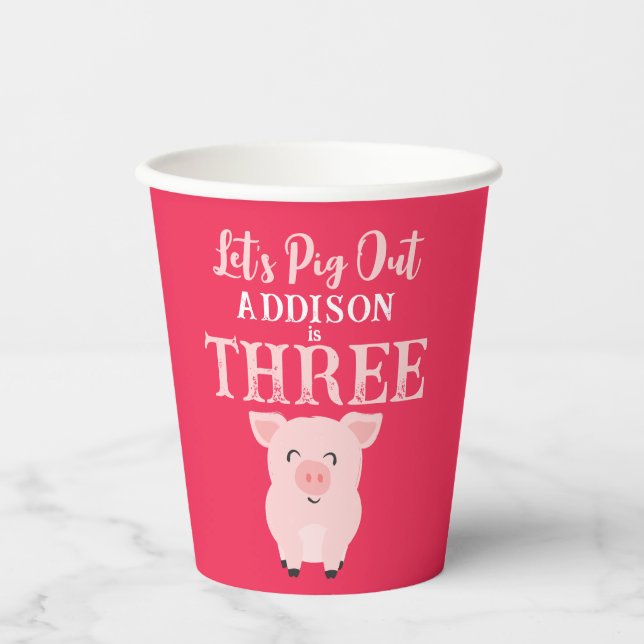 Let's Pig Out Farm Animal Floral Girls Birthday Paper Cups (Front)