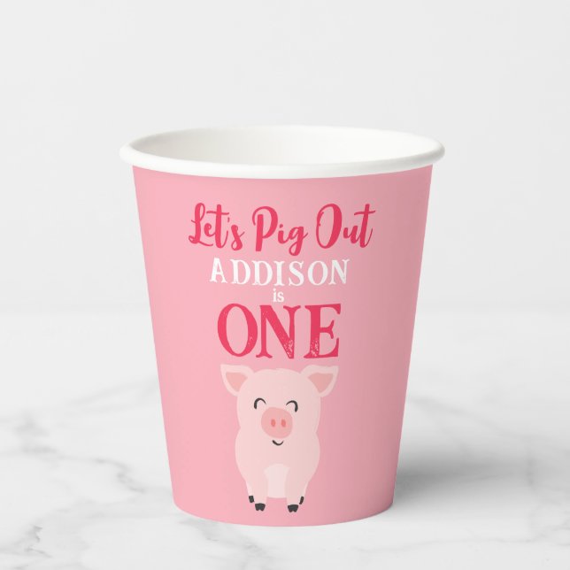 Let's Pig Out Farm Animal Floral Girls Birthday Paper Cups (Front)