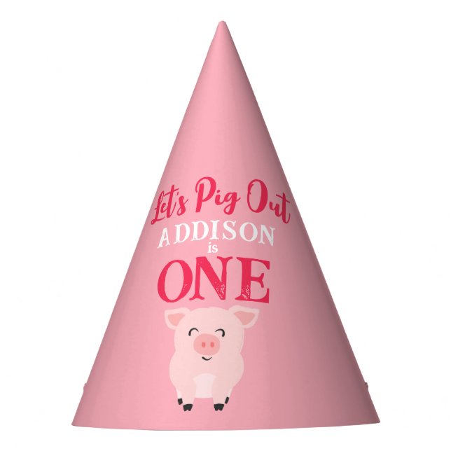Let's Pig Out Farm Animal Floral Girls Birthday Party Hat (Front)