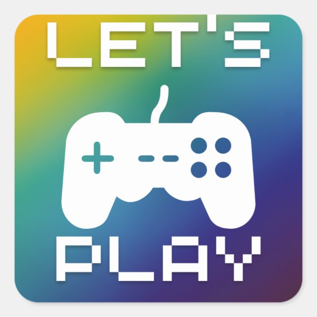 Let's Play Blue Yellow Square Gaming Sticker (Front)