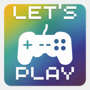 Let's Play Blue Yellow Square Gaming Sticker