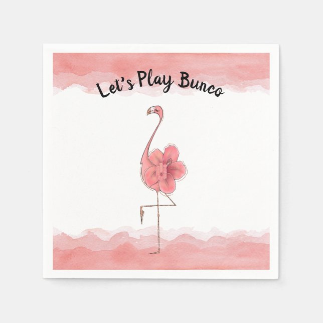 Let's Play Bunco Pink Flamingo Tropical Flower Napkin (Front)