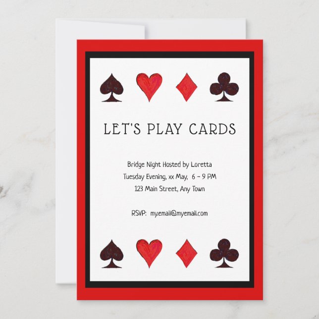 Let's Play Cards, a Card Game Party Invitation (Front)