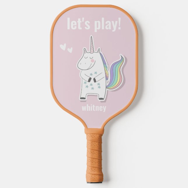 Let's Play! - Cute Kids Unicorn Pickleball Paddle (Front)