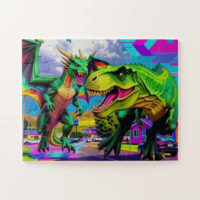 Lets Play - Green Dragon and Dinosaur Jigsaw Puzzle (Horizontal)