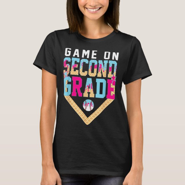 Let's Play Second 2nd Grade Baseball Back To T-Shirt (Front)