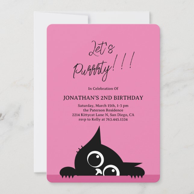 Lets Purrty Cute Kitty Cat Blue Birthday  Invitation (Front)