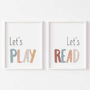 Let's read and let's play boho wall art set of 2