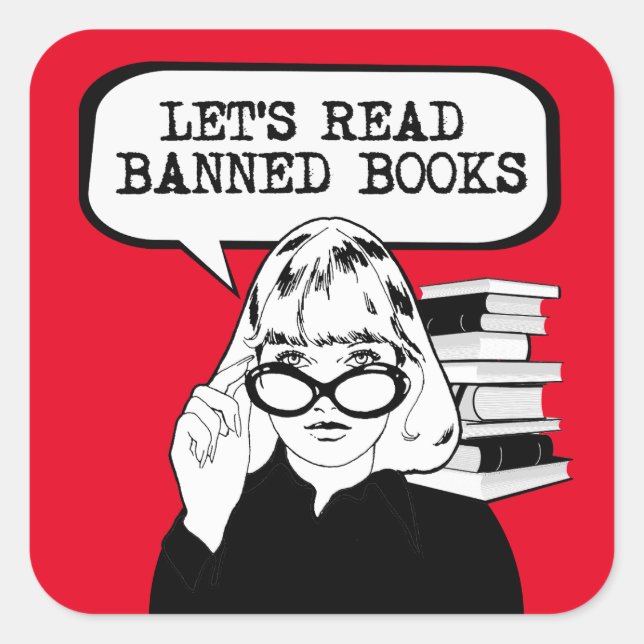 Let's Read Banned Books Retro  Square Sticker (Front)