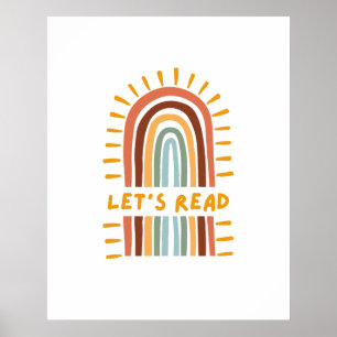 Lets Read Boho Rainbow Classroom Homeschool  Poster