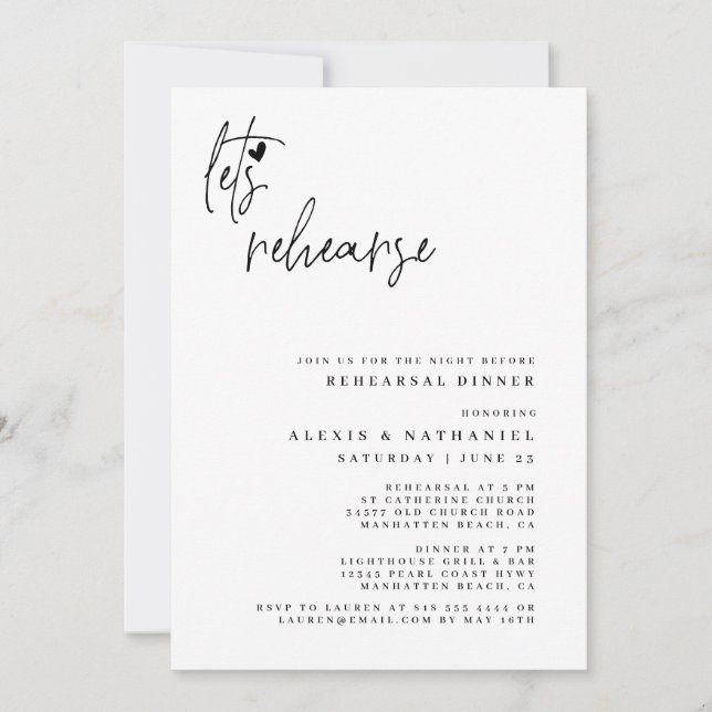 Let's Rehearse The Night Before Wedding Invitation (Front)