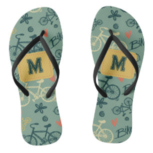 Let's Ride Modern Green Bicycle Pattern Jandals