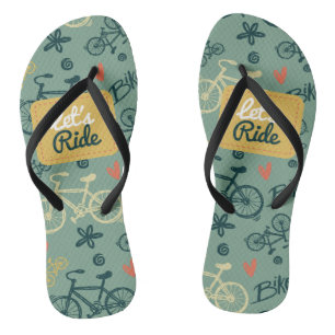 Let's Ride Modern Green Bicycle Pattern Jandals